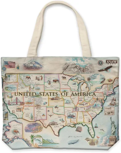 Vista 33 de Xplorer Maps Bolsa de lona con asas, bolsa de compras de comestibles de tela, bolsa reutilizable y ecológica, 100% algodón, lavable