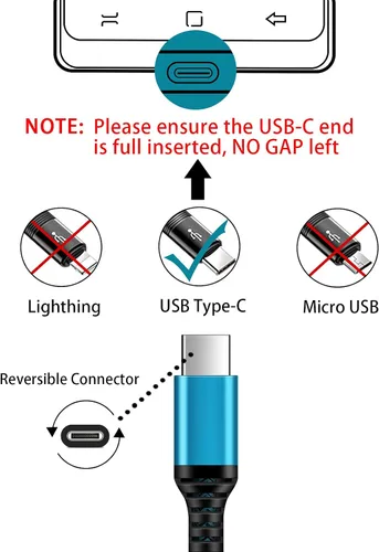 Vista 2 de Cable USB C de carga rápida tipo C de 6 pies, paquete de 5 cables de carga de nailon para Samsung Galaxy S26 A17 A16 5G A12 A32 A52 S23 S22 S21 A14
