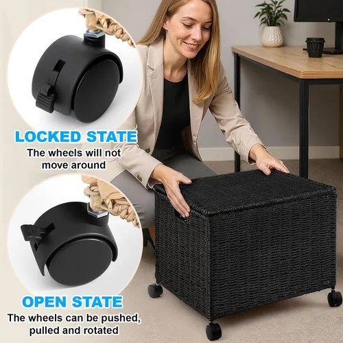 Vista 3 de Cinnvoice Archivador decorativo con ruedas de 14 x 12 x 11.5 pulgadas, organizador de mimbre para cartas y tamaño legal, cesta colgante tejida a