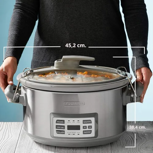 Vista 8 de Black + Decker Olla de cocción lenta digital de 6.6 L, SCD7007SSD, sonda de temperatura, Sous-Vide, tapa con bloqueo, olla de cerámica extraíble