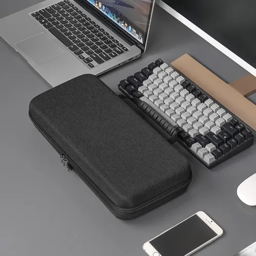 Vista 6 de Linkidea Funda rígida de viaje para teclado del 75%, funda de transporte de teclado de 84 teclas, bolsa protectora de almacenamiento, compatible