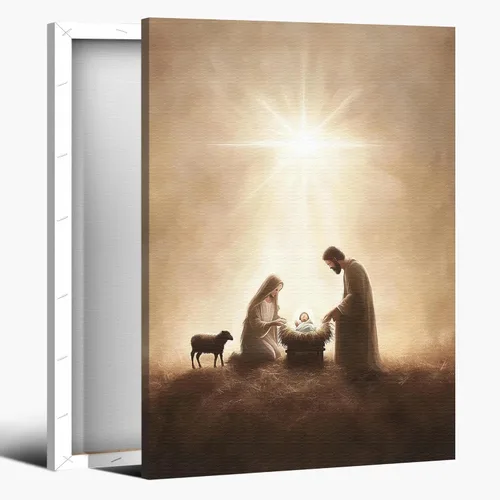 Vista 23 de Arte de pared en lienzo de Jesús y Cordero, Arte de pared en lienzo de Jesús abrazando a un cordero fangoso, Arte de pared cristiano para decoración