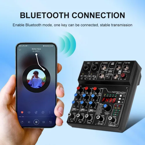 Vista 8 de AD14 Mezclador de audio profesional Placa de sonido Interfaz Sistema de consola 4 canales USB digital Bluetooth MP3 Entrada de computadora 48V