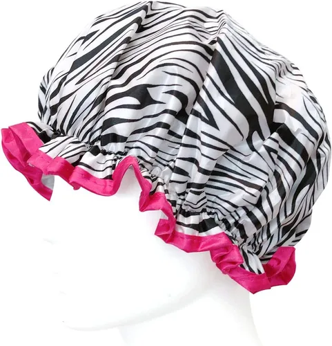 Vista 5 de Wrapables® Elegantes gorros de ducha impermeables de doble capa (juego de 4), estampado animal y puntos