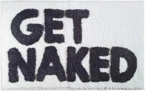 Vista 10 de New Mungo Alfombra de baño con texto en inglés «Get Naked», color negro, con letras blancas para decoración de apartamentos, divertida alfombra
