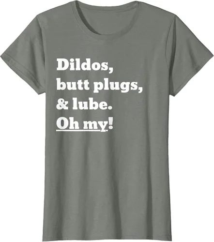Vista 23 de Consoladores, tapones para los glúteos y lubricante. Camiseta Oh My! Azul bebé
