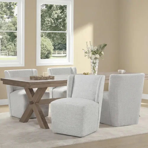 Vista 32 de KISLOT Juego de 1 sillas de comedor tapizadas con ruedas, color beige