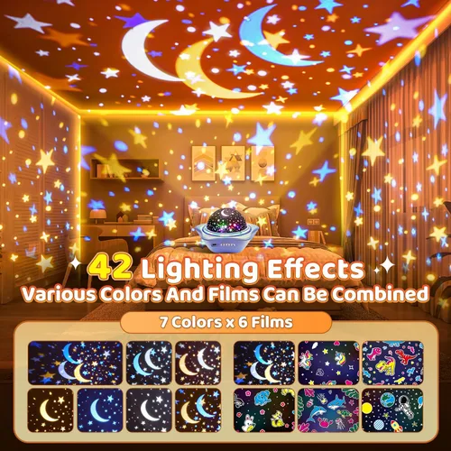 Vista 2 de Luz nocturna para niños, proyector de luz nocturna para bebé, luces nocturnas para dormitorio, proyector de estrellas, luces de estrella
