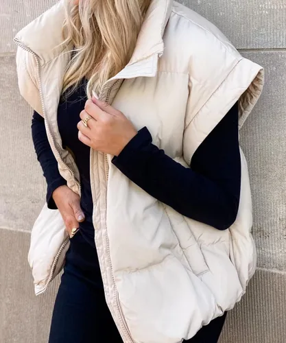 Vista 5 de Niceyi Women's Quilted Puff Vest Short Sleeve Zipper Waistcoat Outerwear Padded Jacket Winter Coat with Pockets