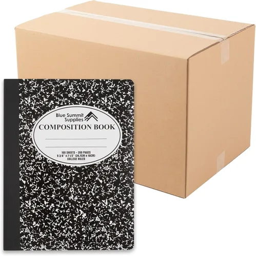 Vista 2 de Blue Summit - Cuaderno de composición a rayas universitarias a granel, cuadernos de composición de mármol blanco y negro, 100 páginas, rayas