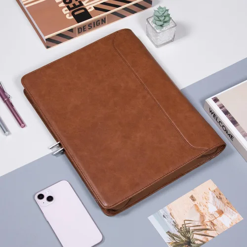 Vista 8 de AZXCG Padfolio - Carpeta de 3 anillos para mujer, carpeta de negocios de cuero vegano con cremallera, organizador de cuadernos de documentos