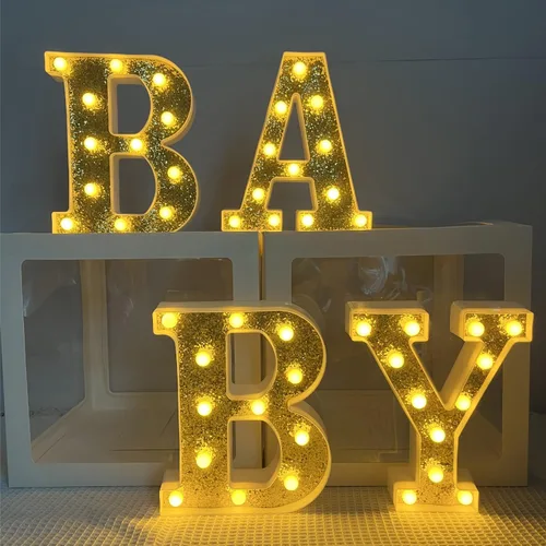 Vista 6 de BABY - Letras iluminadas de marquesina, luz decorativa LED grande para bebé, letras emisoras de luz blanca cálida, baby shower, cumpleaños, familia