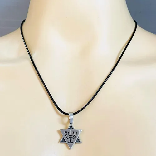 Vista 3 de Star of David Seal of Salomon Jewish Jews Menorah Hanukkah Lamp Judaism Jewelry Protection Amulet Silver Pewter Men Pendant Necklace Lucky Charm