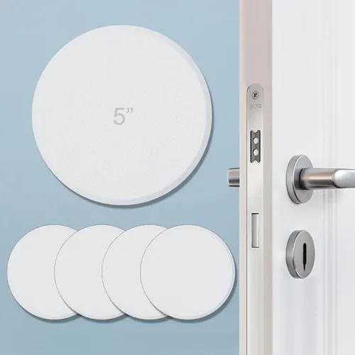 Vista 11 de Protector de pared redondo de 3 1/4 pulgadas, paquete de 10 pomos de puerta, protectores de pared rígidos de vinilo rígido, color blanco