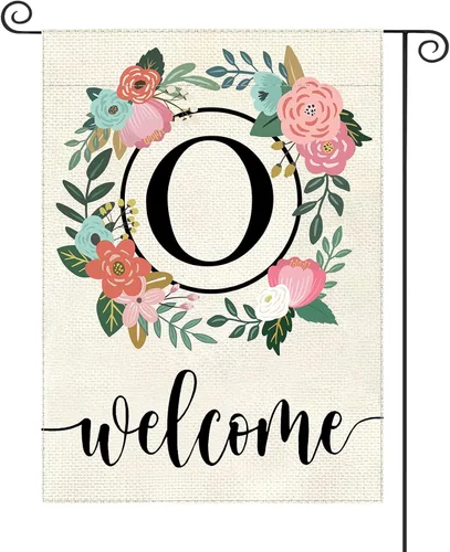 Vista 20 de Bandera de jardín con letra monograma, floral, 12 x 18 pulgadas, doble cara para exterior, pequeña de arpillera, familia, apellido, bandera inicial