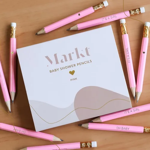 Vista 4 de Markt Mini lápices para juegos de baby shower para niña, lápices de corazón, juego de lápices rosados pequeños