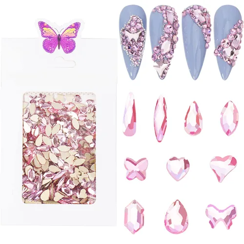 Vista 19 de Diamantes de imitación para uñas, 300 piezas de cristales AB, gemas de múltiples formas, diamantes de imitación de parte trasera plana, para arte