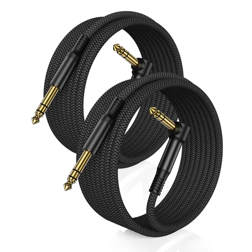 Vista 4 de RUXELY - Cable de instrumento TRS de 0.250 in, paquete de 2 unidades, cable de guitarra macho de 1/4 de pulgada Right Angle 6.35mm Jack Stereo