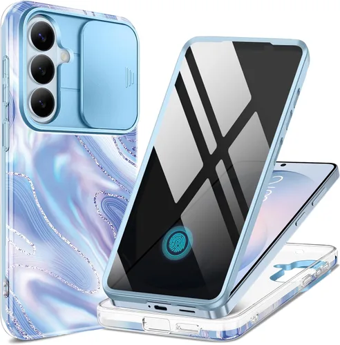 Vista 10 de GVIEWIN - Funda para Samsung Galaxy S26 Plus con cubierta deslizante para cámara de mármol Built-in Screen Protector, Military-Grade Shockproof