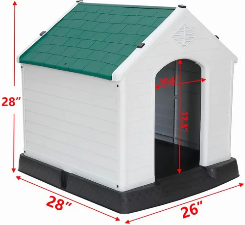 Vista 5 de ZENY Casa de plástico para perros – Perrera impermeable con rejillas de ventilación y suelo elevado para todo tipo de clima para interiores