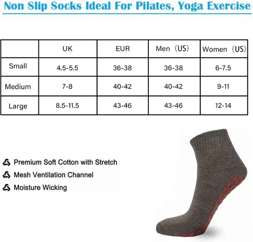 Vista 7 de NOVAYARD 5 pares de calcetines antideslizantes antideslizantes para yoga, pilates, hospital, calcetines para hombres y mujeres