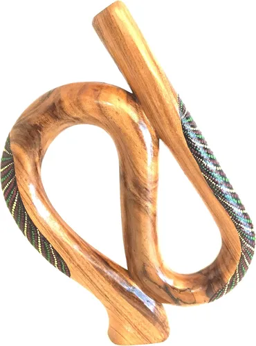 Vista 8 de Didgeridoo en forma de S de madera de caoba de JIVE – Tallado a mano, pintado a mano, tamaño de viaje con tono resonante profundo, popular
