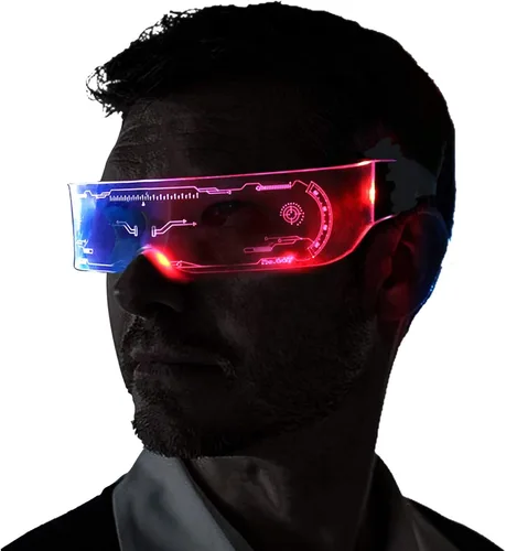Vista 8 de KASSAE Gafas LED iluminadas con visera LED con 7 colores y 5 modos, gafas Cyberpunk luminosas para cosplay, Halloween, bar, club, fiesta, concierto