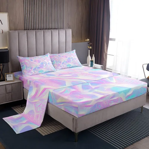 Vista 16 de Juego de sábana bajera ajustable de teñido anudado para niñas, juego de ropa de cama con diseño de arco iris degradado de arcoíris, lindo juego
