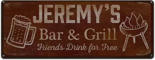Vista 117 de Adam's Bar and Grill Friends Drink for Free, cartel de aluminio de 5.75 x 15.5 pulgadas, accesorios personalizados para bar y decoración de pared