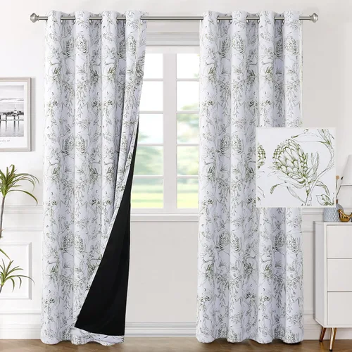 Vista 38 de H.VERSAILTEX - Cortinas 100% blackout con estampado floral de cattleyas, 45 pulgadas de largo, juego de 2 paneles térmicos con forro negro, a prueba