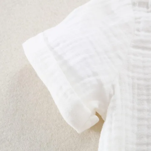 Vista 4 de Conjunto de ropa para bebés y niños pequeños, camisa con botones + pantalones cortos de gasa de algodón, traje de verano, 2 piezas con bolsillos