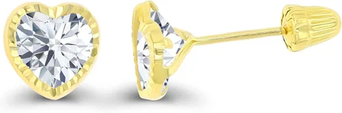 Vista 2 de Aretes de tuerca de oro macizo de 14 quilates, hipoalergénicos, de 0.157 in, con forma de corazón, bisel pulido y parte trasera de tornillo