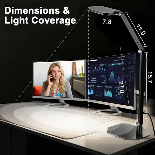Vista 9 de NS Lámpara de escritorio LED profesional con control remoto, luz regulable CRI95+ para cuidado de los ojos, temperatura de color ajustable de 3000K