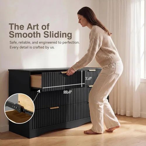 Vista 5 de JUMMICO Dresser for Bedroom, 47.2" Fluted Wood Chest of Drawers, Black