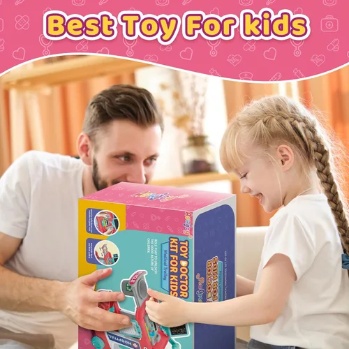 Vista 7 de Kit de médico para niños – Juego de doctor de simulación para niños pequeños con estetoscopio – Juego médico de juguete para niños y niñas – Kit