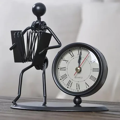 Vista 3 de Reloj despertador de instrumentos musicales, reloj creativo de escritorio pequeño de acero inoxidable, reloj de personalidad retro, artesanía