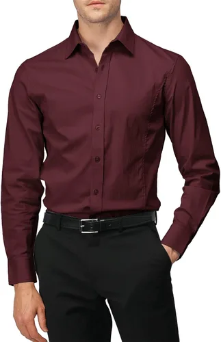 Vista 8 de H2H Camisas de vestir ajustadas para hombre, elásticas, de manga larga, básicas, formales, lisas, informales, para negocios, camisas con botones