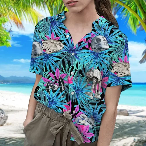 Vista 5 de 99TIMORO Star Movie - Camisa hawaiana de manga corta para hombre, diseño de película de guerra espacial, para verano, playa, para hombres y mujeres