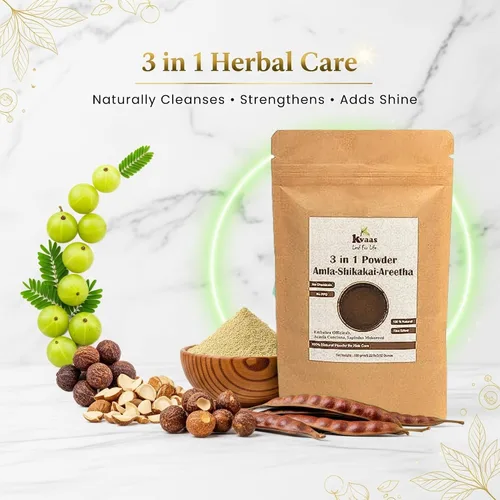 Vista 9 de KVAAS 3 en 1 Amla Shikakai Areetha Powder 3.53 oz Natural & Pure Mix para el cuidado del cabello