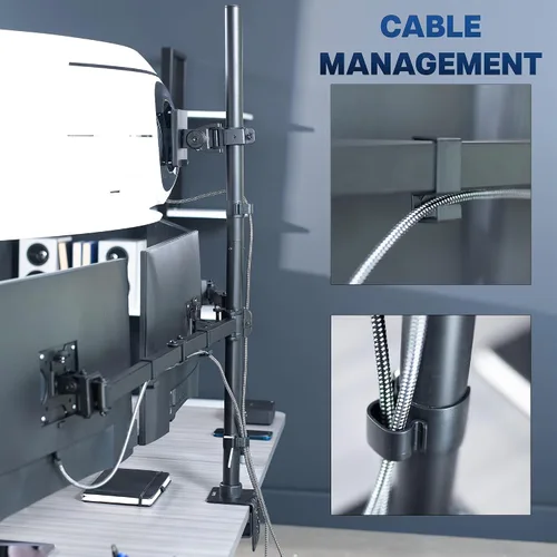 Vista 9 de VIVO Soporte de escritorio extra alto para monitor cuádruple para ultraanchos de hasta 49 pulgadas en el soporte superior y pantallas de 27 pulgadas