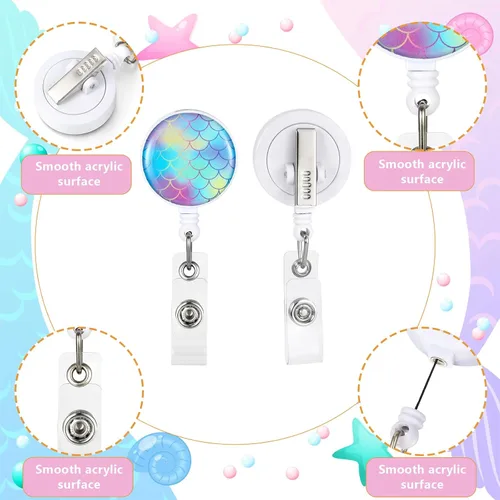 Vista 4 de Soporte de tarjeta de identificación de sirena para niños con cordón, cordón de muñeca desmontable para llaves, soporte retráctil con cierre