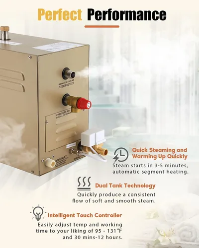 Vista 2 de CGOLDENWALL Generador de Vapor Comercial Autodrenante de 5KW Sistema de Ducha Generador de Baño de Vapor Doméstico Spa de 30 min a 12 Horas