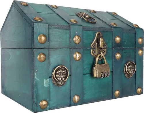 Vista 7 de DIYDEG Caja de madera del tesoro, hecha a mano, caja decorativa de gran capacidad con bloqueo de contraseña, estuche organizador para regalo
