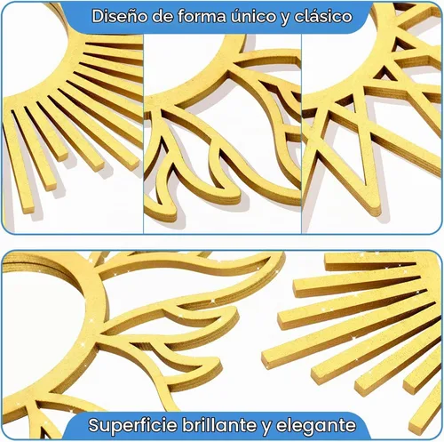 Vista 3 de 3 espejos redondos dorados para decoración de pared, espejos de pared de madera para decoración del hogar (dorado)