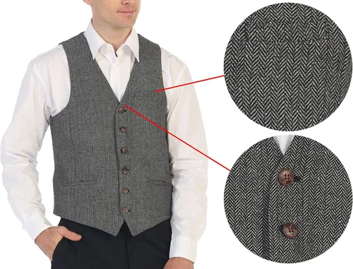 Vista 28 de Gioberti Chaleco de tweed formal de 6 botones para hombres
