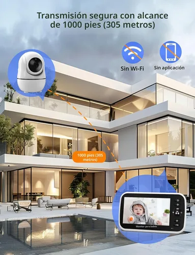 Vista 6 de GoodBaby Monitor de bebé de 5 pulgadas con cámara y audio, sin WiFi seguro FHSS, batería de 30 horas, PTZ remoto, visión nocturna automática