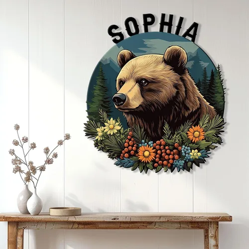 Vista 3 de Letrero de metal de oso personalizado, decoración de pared con nombre personalizado para cabaña, porche, patio, valla o habitación, regalos rústicos