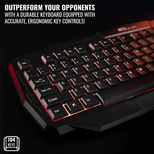 Vista 2 de Ritz Gear Kit de accesorios para juegos (rojo) Paquete de retroiluminación LED 4 en 1 Combo de PC con teclado multimedia, mouse óptico