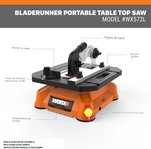 Vista 2 de Worx WX572L - Sierra eléctrica portátil de mesa BladeRunner de 5,5 amperios