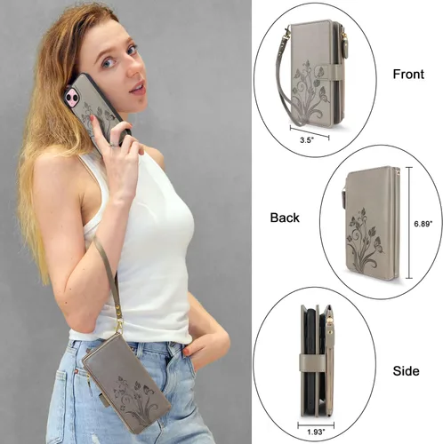 Vista 5 de Funda compatible con iPhone 14 / iPhone 13 de 6.1 pulgadas [ranuras para tarjetas] Soporte para efectivo de identificación y crédito con bolsillo